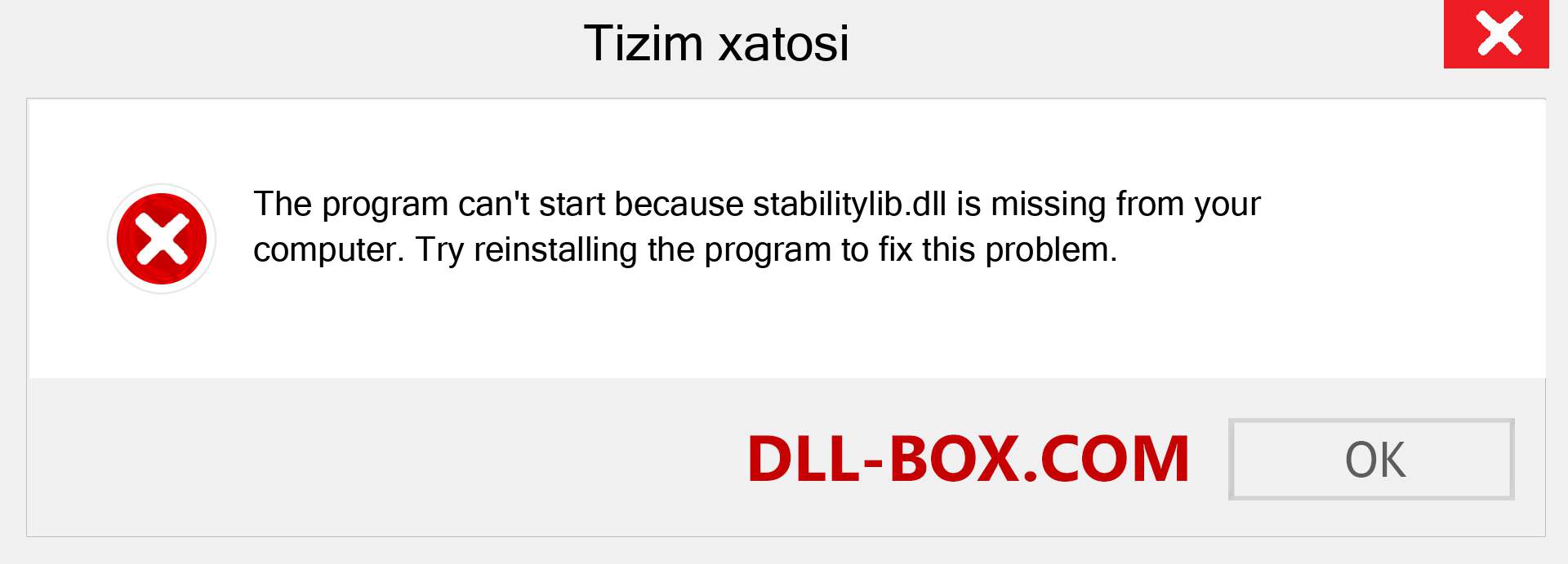 stabilitylib.dll fayli yo'qolganmi?. Windows 7, 8, 10 uchun yuklab olish - Windowsda stabilitylib dll etishmayotgan xatoni tuzating, rasmlar, rasmlar